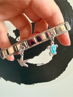 Ocean Turtle & Starfish Dangle Italian Charm Bracelet Stainless Steel